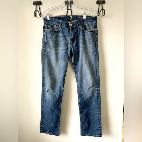 7 For All Mankind Other - 7 for All Mankind, waist 34, the Slimmy, straight leg dark wash jeans